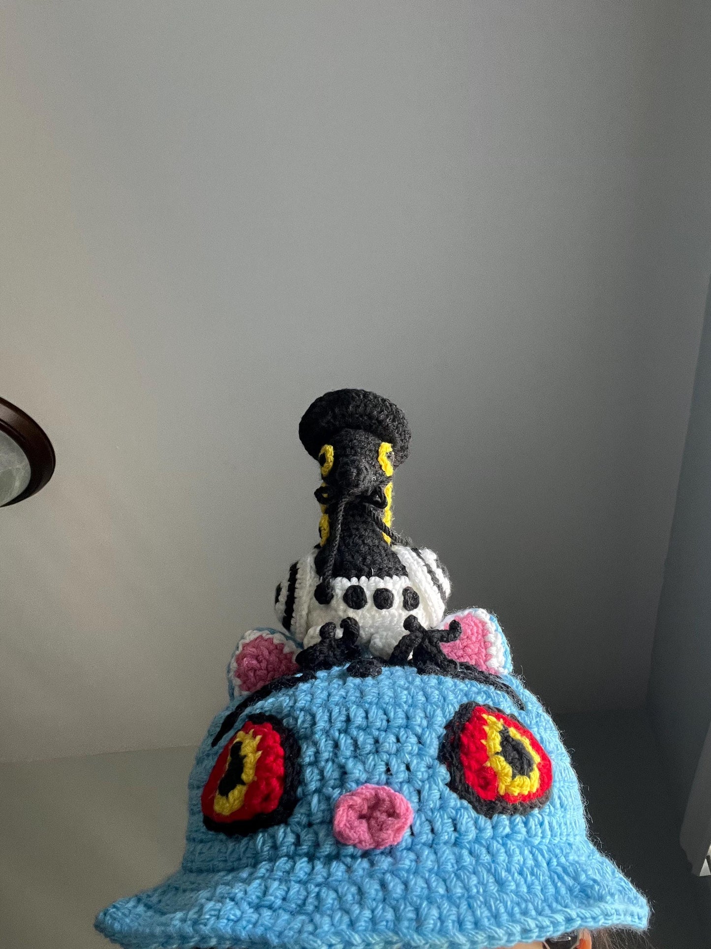 Derpy the Tiger Bucket Hat with Attachable Magpie Amigurumi | Made to Order