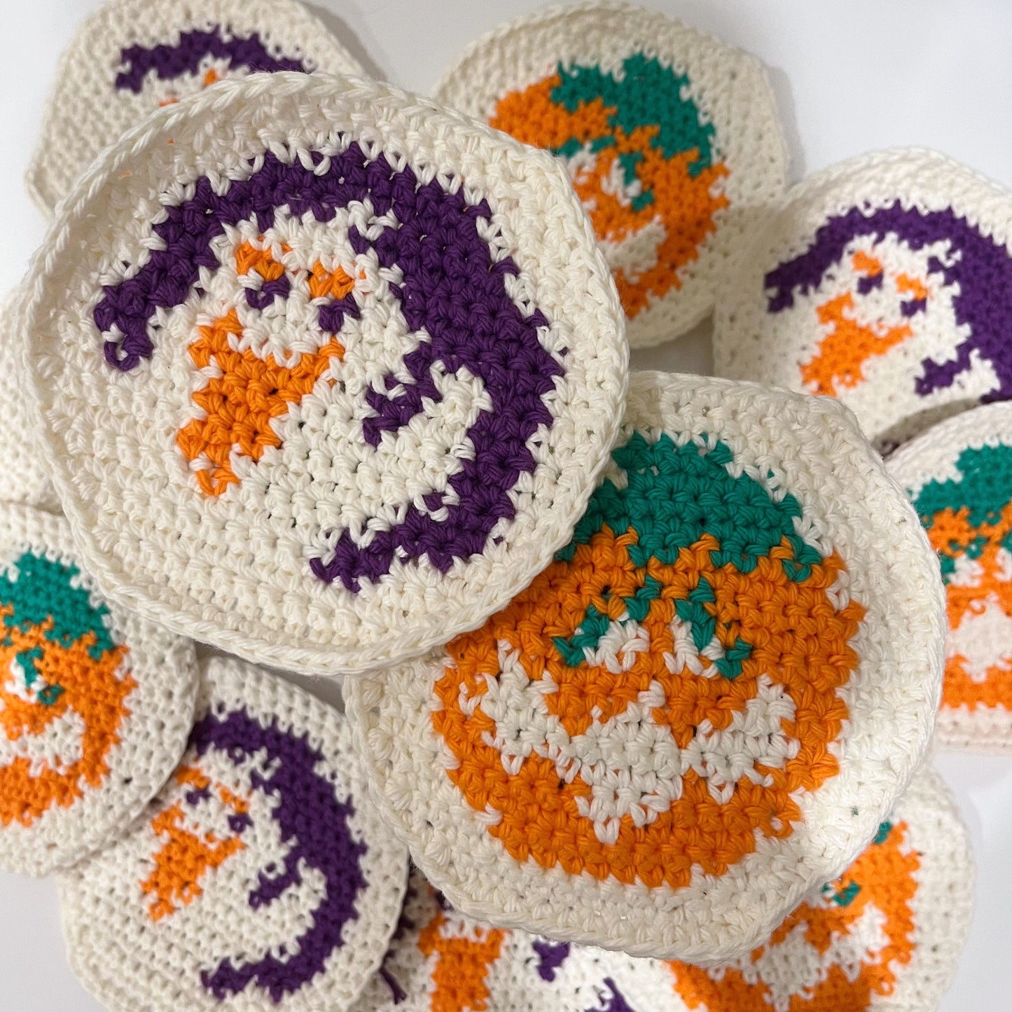 Halloween Crochet Sugar Cookie Coaster PDF Pattern Bundle (Ghost, Pumpkin, AND Spooky Cat)