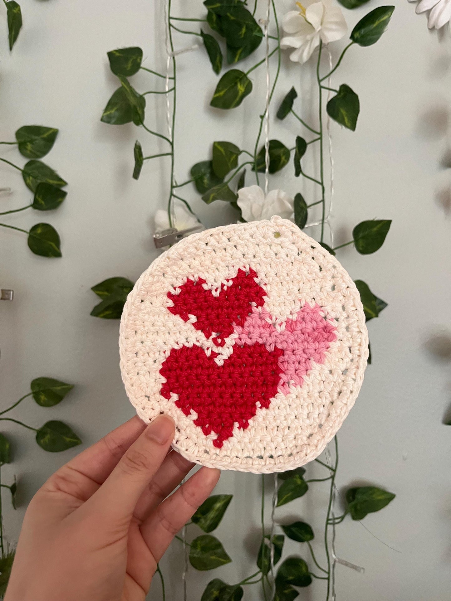 Valentine's Hearts Crochet Cookie Coaster PDF Pattern