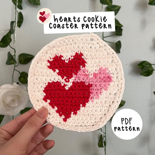 Valentine's Hearts Crochet Cookie Coaster PDF Pattern
