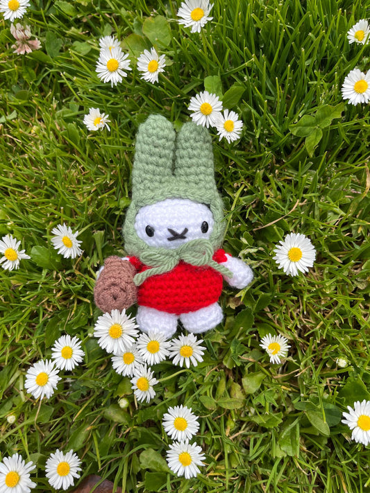 Miffy with Hat and Basket Crochet Keychain | Made to Order